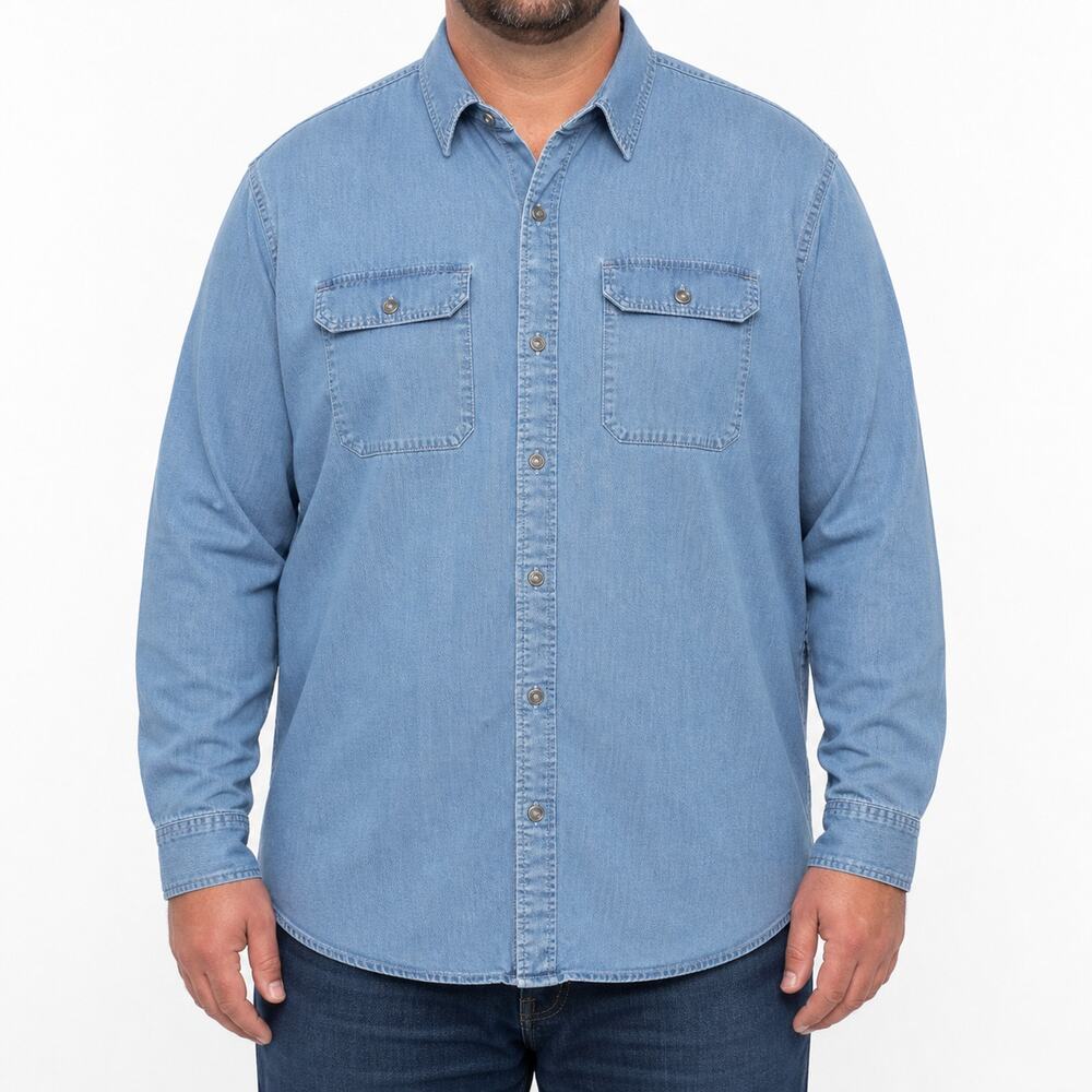 Wrangler Shirt Mens 3XL Blue Denim Stretch Pockets Long Sleeve Classic Button-Up